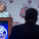 A member of the media asks Democratic presidential nominee Hillary Clinton a question during the National Association of Black Journalists and National Association of Hispanic Journalists joint convention in Washington, D.C., on Aug. 5, 2016.
SAUL LOEB/AFP/Getty Images